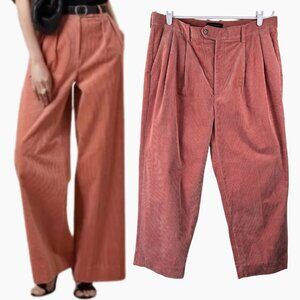 Banana Republic Wide Leg Corduroy Crop Pants Sz 12 Pink High Waisted Relaxed Fit